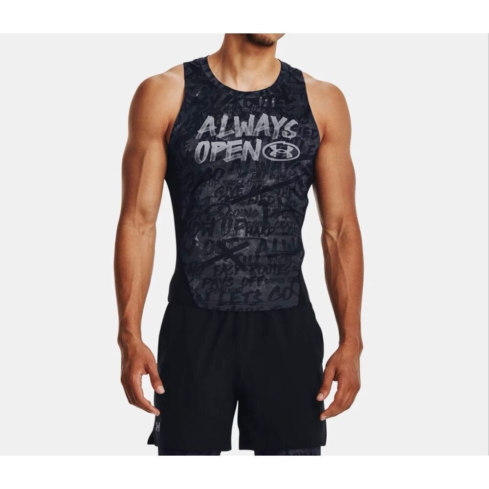 Under armour Compression Tank Mens HeatGear Training Black Printed Sz M NWT